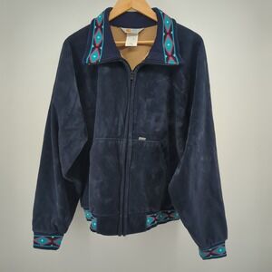 Vintage Carhartt Blue Fleece Collar Zip Up AZTEC Jacket Men XXL Rare Made In USA